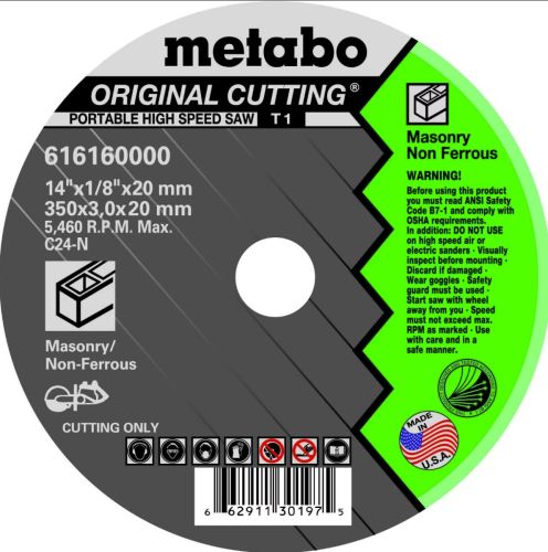 ORIGINAL CUTTING 14" X 1/8" X 20MM, TYPE 1, C24N FOR METAL