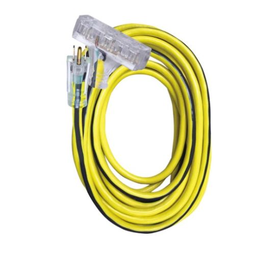 100ft 12/3 SJTW Yellow Lighted Triple Tap Extension Cords