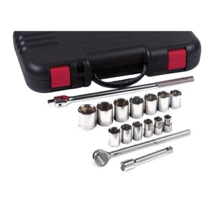 17 Pc Standard Socket Set, 1/2 in, 12 Point