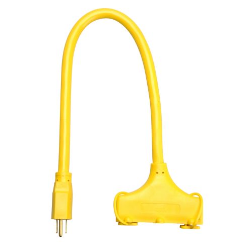 12/3 GAUGE POWER BLOCK CORD, 2 FT, THREE OUTLETS, YELLOW
