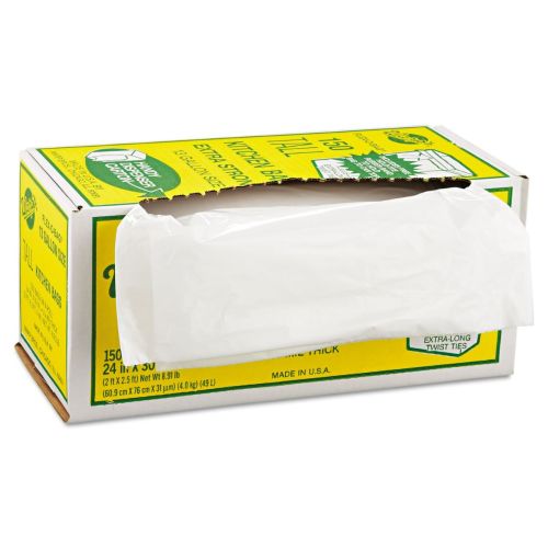 WARP BROTHERS FB13-150 13Gal 1.25 Mil 24" X 30" Trash Bags, White