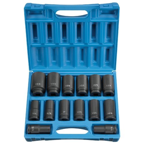 3/4" DRIVE, DEEP LENGTH 14 PIECE FRACTIONAL IMPACT SOCKET SET