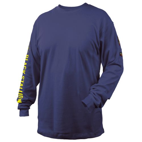 NFPA 2112 & NFPA70E 7 oz. FR Cotton Knit Long-Sleeve T-Shirt, Navy, LARGE